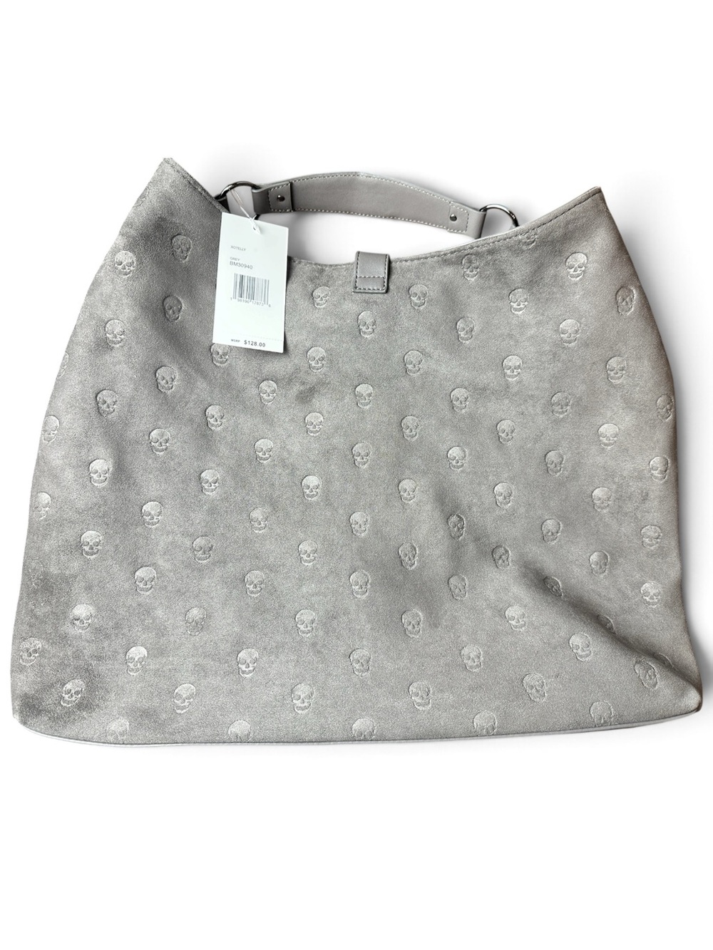 NWT Betsey Johnson Xotelly Gray Embossed Skull Hobo Bag + Wristlet BM30940